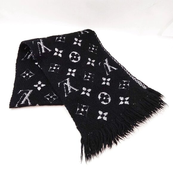 Authentic Louis Vuitton Scarf Black Silver Polyester mn507-112925 - Picture 1 of 9